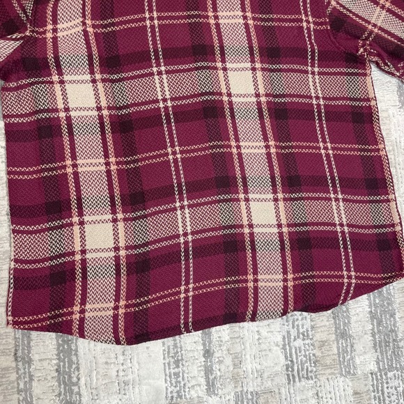 NEW Lucky Brand Men XXL Burgundy Plaid Flannel Textured Button Shirt Long Sleeve - Picture 6 of 13